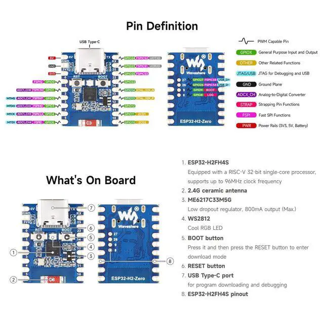 Alt view image 6 of 6 - ESP32-H2 Mini Development Board with ESP32-H2FH4S, 96MHz Processor, 4MB Flash, Support BLE/Zigbee/Thread Wireless Communication
