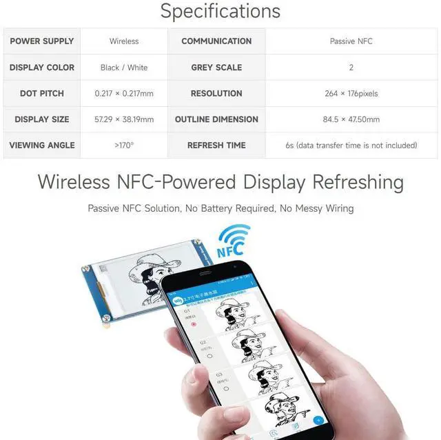 Alt view image 4 of 7 - 2PCS 2.7inch Passive-Powered E-Paper Module, Novel Passive NFC Technology, No Battery Required, No More Battery Life Trouble, Black and White Display Colors