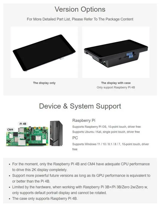 Alt view image 4 of 6 - 5.5inch 2K Capacitive Touch LCD Display Compatible with 5/4B/3B+/Pi 3B/Zero 2w/Zero w and CM4 Supports Windows 11/10/8.1/8/7,wihout Case