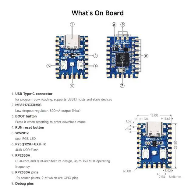 Alt view image 7 of 7 - 5PCS RP2350-Zero Mini Development Board, Microcontroller Development Board, Based On Dual-core & Dual-Architecture Microcontroller