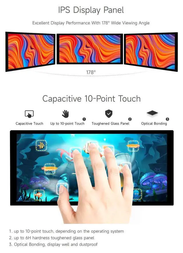 Alt view image 5 of 7 - 10.4inch QLED Quantum Dot Display, 1600×720 Resolution, Compatible with 5/4B/3B/Zero/Zero W/Zero 2W/Pico/Pico W/Pico WH, Jetson Nano and PC