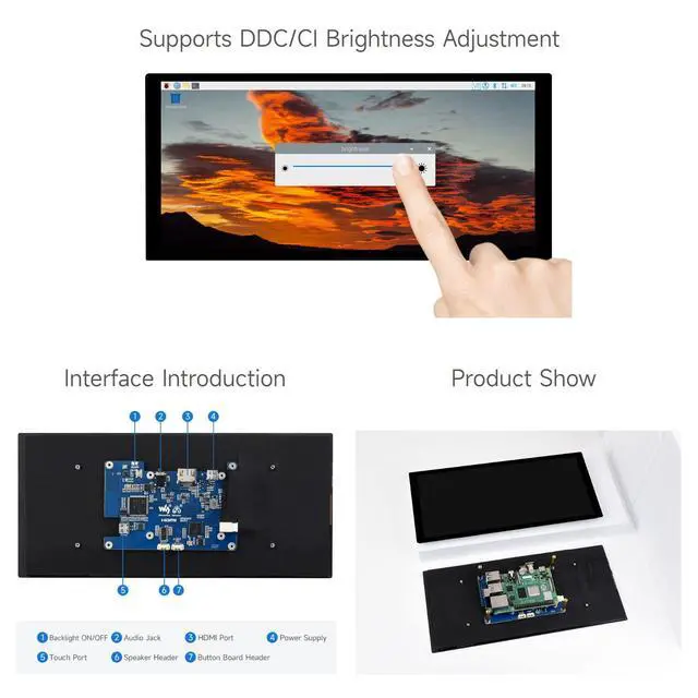 Alt view image 6 of 7 - 10.4inch QLED Quantum Dot Display, 1600×720 Resolution, Compatible with 5/4B/3B/Zero/Zero W/Zero 2W/Pico/Pico W/Pico WH, Jetson Nano and PC