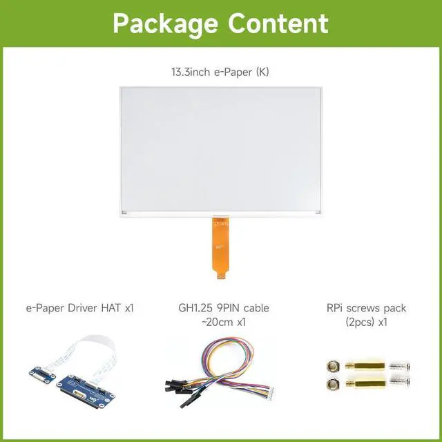 Alt view image 2 of 7 - 13.3inch E-Ink Display HAT (K) for , SPI Interface, Low Power Consumption, Wide Viewing Angle, Paper-Like Displaying Without Electricity