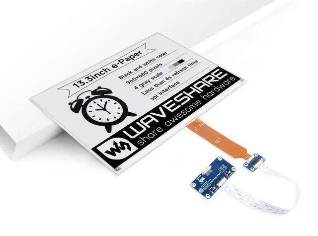Main image of 13.3inch E-Ink Display HAT (K) for , SPI Interface, Low Power Consumption, Wide Viewing Angle, Paper-Like Displaying Without Electricity