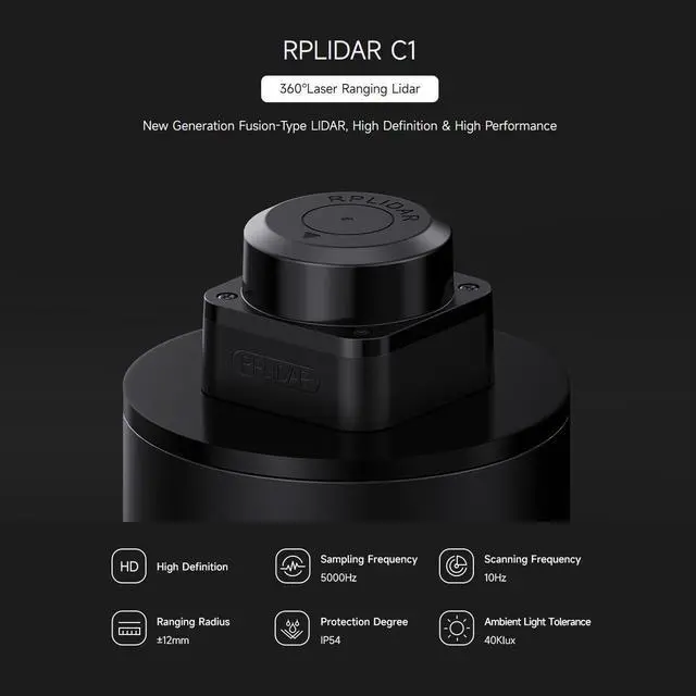 Alt view image 3 of 7 - Slamtec RPLIDAR C1 Lidar, 360 Omnidirectional Laser Ranging Sensor, Up to 12m Range, Compact, Easy Integration, ROS/ROS2 Support