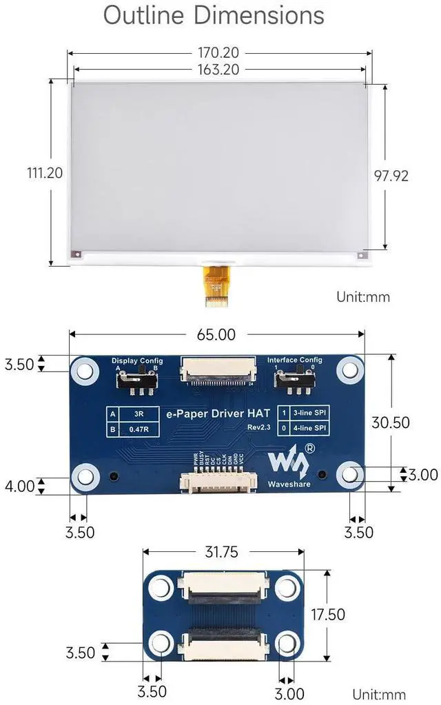Alt view image 7 of 7 - 7.5inch E-Paper E-Ink Display HAT Compatible with 5/4B/3B/Zero/Zero W/Zero 2W/Pico/Pico W/Pico WH, 800×480 Pixels Red/Black/White Three-Color SPI Interface