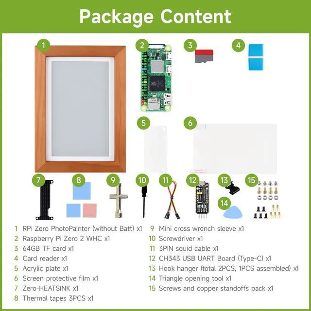 Alt view image 2 of 7 - 7.3inch E6 Full Color E-Paper with Solid Wood Photo Frame for Zero, Ultra-Long Standby, 800 × 480 Resolution, Bundle with Pi Zero 2 WHC, No Batt.