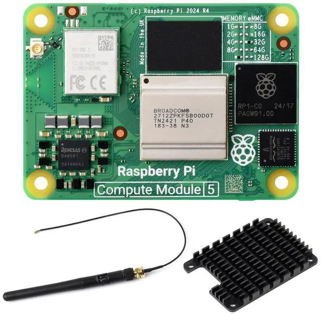 Main image of CM5 Pi Compute Module 5Comes with an Official CM5116032 (with Wireless, 16GB RAM, 32GB eMMC Flash), an Antenna Kit and a HEATSINK. (3 Items)