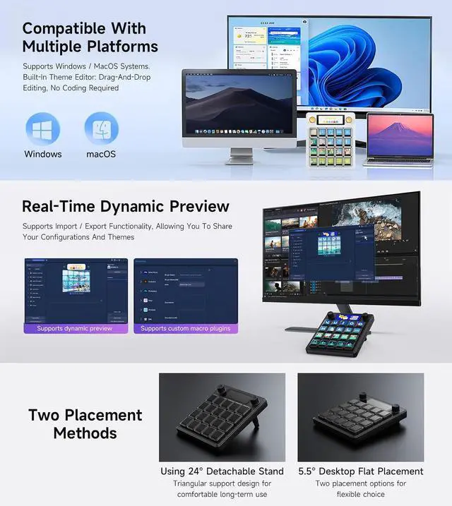 Alt view image 6 of 7 - MK20 AI Voice Control Panel, Onboard 20 × 0.85inch Mechanical LCD Macro Keys and A 2.8inch Secondary Screen, High-Precision Dual Knobs, Supports Linux + QMK Dual-System Architecture, Black