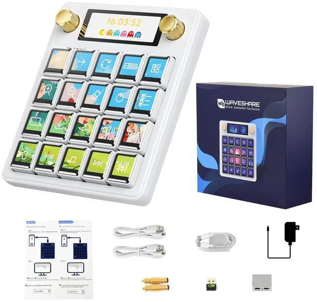 Main image of MK20 AI Voice Control Panel, Onboard 20 × 0.85inch Mechanical LCD Macro Keys and A 2.8inch Secondary Screen, High-Precision Dual Knobs, Supports Linux + QMK Dual-System Architecture, White