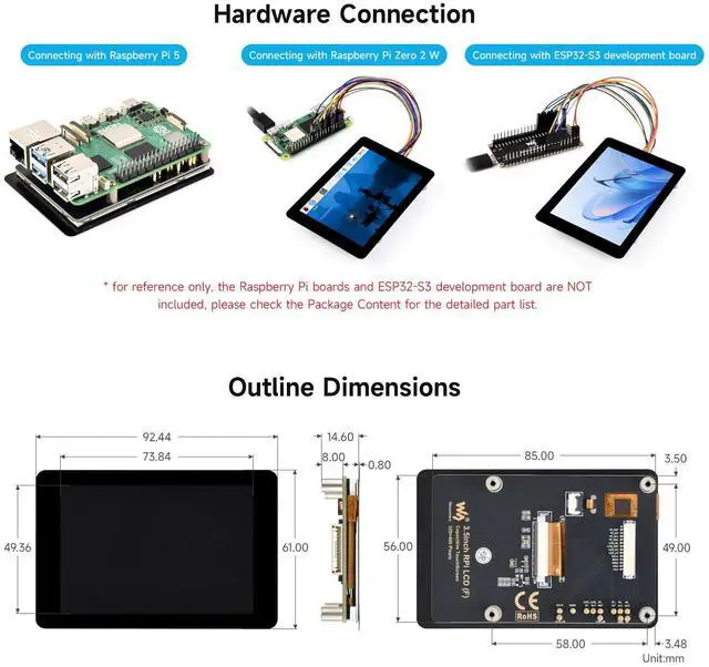Alt view image 7 of 7 - 3.5inch Capacitive Touch Display, Compatible with 5/4B/3B, Pi Pico, IPS Panel, 320×480, 5-Point Touch, Immersion Gold Process, Toughened Glass Panel