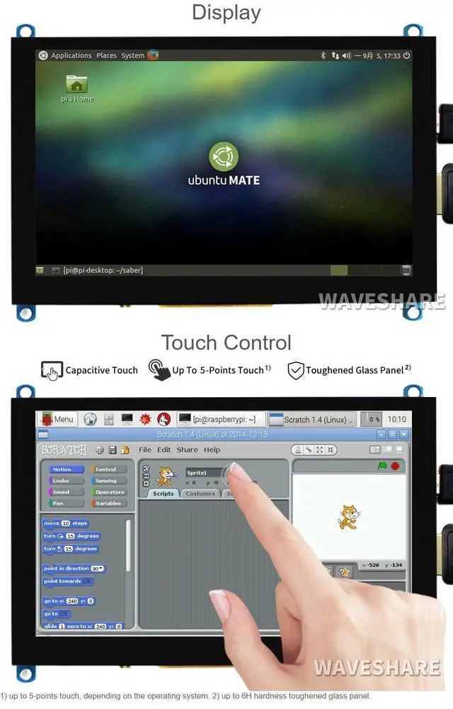 Alt view image 5 of 7 - 5inch Capacitive Touch Screen LCD Compatible with 5/4B/3B+/3A+/2B/B+/A+/Zero/Zero W/WH/Zero 2W CM3+/4 Series Boards 800×480 Resolution HDMI Supports Windows 11/10 / 8.1/8 / 7