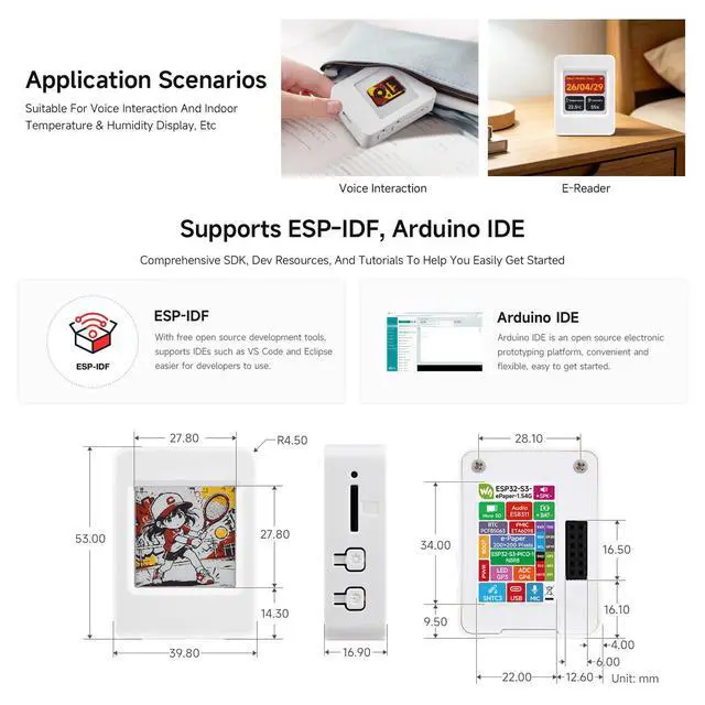 Alt view image 6 of 7 - ESP32-S3 1.54inch e-Paper (G) AIoT Development Board, 200 × 200 Resolution, Red/Yellow/Black/White, Supports Wi-Fi and BLE Dual-Mode Communication, No BAT