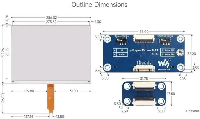 Alt view image 7 of 7 - 13.3inch E-Paper Display (B), Compatible with 5/4B/3B+/3B/2B/B+/A+/Zero/Zero W/WH/Zero 2W Series Boards,960×680 Pixels, Red/Black/White, Raw E-Ink Display Without Driver HAT