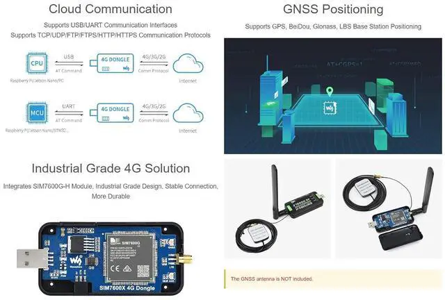 Alt view image 6 of 7 - SIM7600G-H 4G DONGLE with Antenna with Industrial Grade 4G Communication and GNSS Positioning Peripheral Supports Global Band.