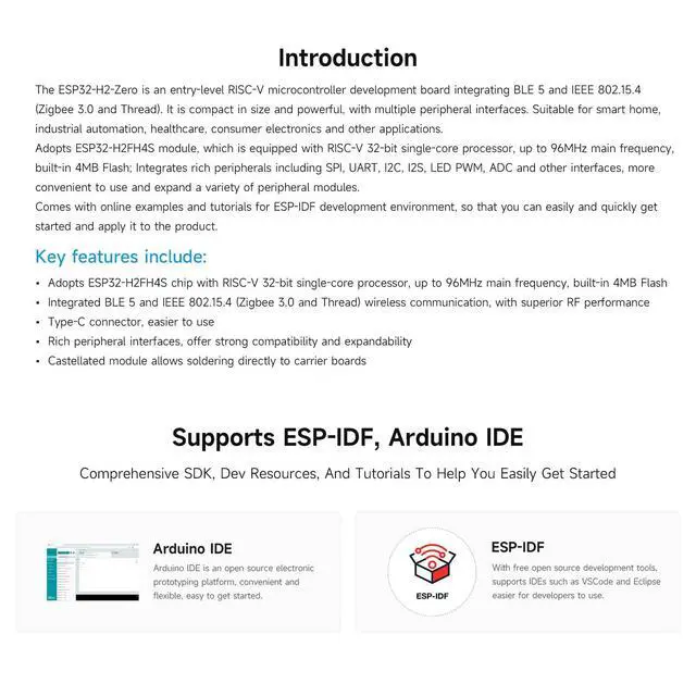 Alt view image 4 of 6 - ESP32-H2 Mini Development Board with ESP32-H2FH4S, 96MHz Processor, 4MB Flash, Support BLE/Zigbee/Thread Wireless Communication