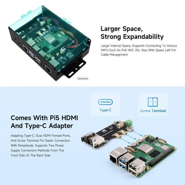 Alt view image 5 of 7 - M.2 NVME PCIE Case for 5, with 2X HDMI Ports, Support 2X 4K Video Output/Efficient Cooling, Aluminum Alloy Case, with PCIe to M.2 Board, Support PCIe Extending to M.2 Interface