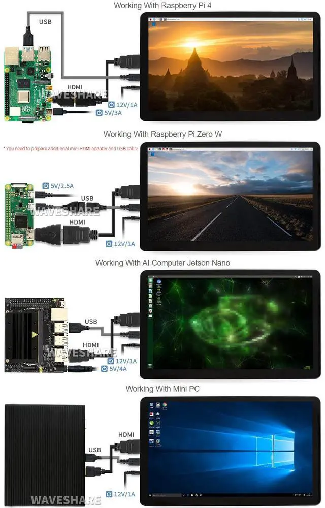 Alt view image 5 of 7 - 15.6inch Capacitive Touch Screen LCD with Case Compatible with 4B/3B+/3A+/2B/B+/A+/Zero/Zero W/WH/Zero 2W CM3+/4 1920×1080 Resolution HDMI IPS Supports Jetson Nano/Windows