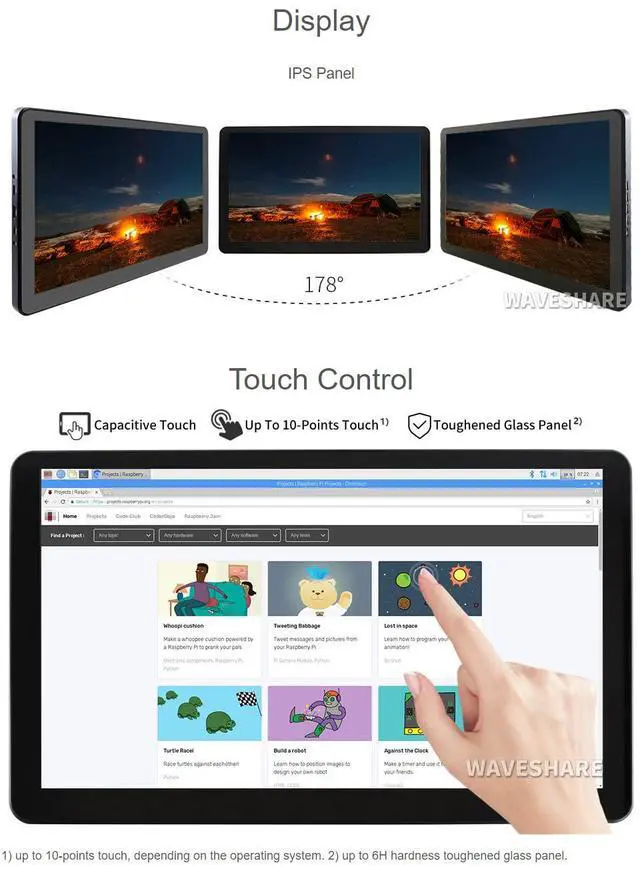 Alt view image 6 of 7 - 15.6inch Capacitive Touch Screen LCD with Case Compatible with 4B/3B+/3A+/2B/B+/A+/Zero/Zero W/WH/Zero 2W CM3+/4 1920×1080 Resolution HDMI IPS Supports Jetson Nano/Windows
