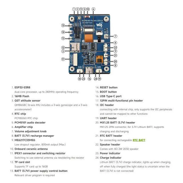 Alt view image 7 of 7 - ESP32-S3 2.8inch Display Development Board, 240×320, IPS, 32-bit LX7 Dual-core Processor, Up to 240MHz Frequency, Supports WiFi & Bluetooth, Without Touch Function