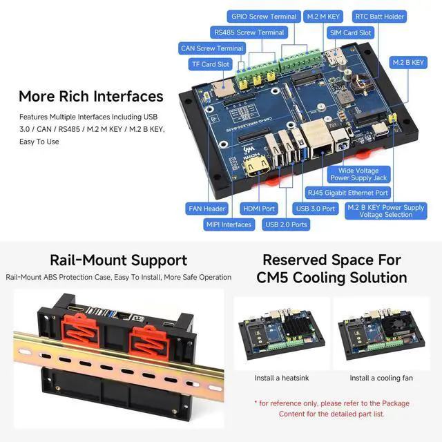 Alt view image 6 of 7 - Industrial IoT Wireless Expansion Board, Compatible with CM5, 4G/5G/LoRa, Gigabit Ethernet RJ45 Port, Dual MIPI interfaces, Supports 4K Output