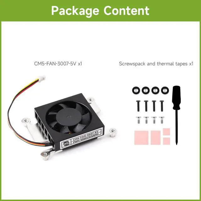 Alt view image 2 of 6 - Dedicated 3007 Cooling Fan, Compatible with Compute Module 5, Low Noise, with Thermal Tapes, 5V Power Supply