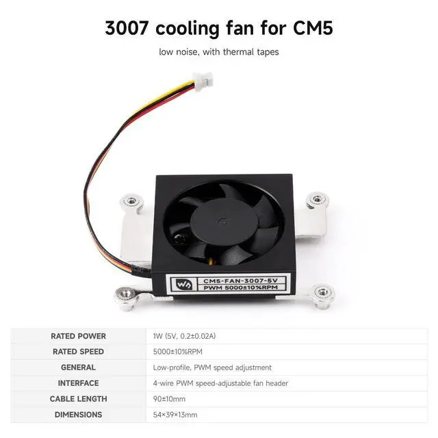 Alt view image 3 of 6 - Dedicated 3007 Cooling Fan, Compatible with Compute Module 5, Low Noise, with Thermal Tapes, 5V Power Supply
