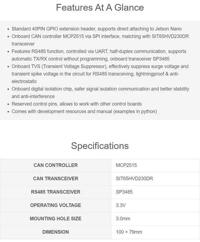 Alt view image 4 of 7 - RS485 CAN Expansion Board for Jetson Nano Digital Isolation Built-in Protection Circuit Onboard CAN Controller/Transient Voltage Suppressor/Digital Isolation Chip