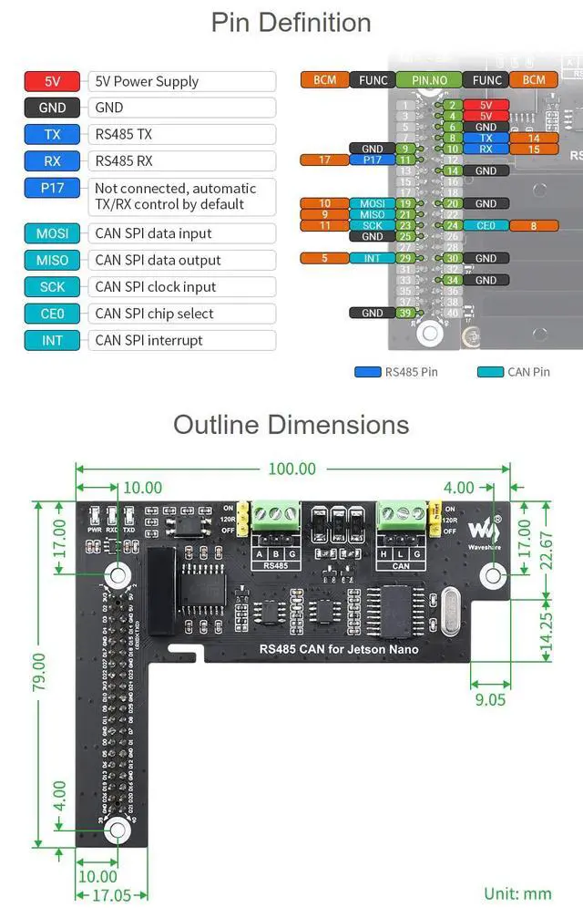 Alt view image 7 of 7 - RS485 CAN Expansion Board for Jetson Nano Digital Isolation Built-in Protection Circuit Onboard CAN Controller/Transient Voltage Suppressor/Digital Isolation Chip
