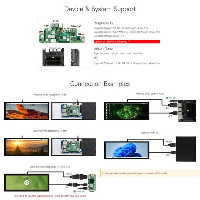 Alt view image 4 of 7 - 9.3inch Capacitive Touch Display, 1600×600 Resolution, 5/4B/3B/Zero/Zero W/Zero 2W/Pico/Pico W/Pico WH, Support Jetson Nano/Jetson Orin Nano, Supports Windows 11/10/8.1/8/7