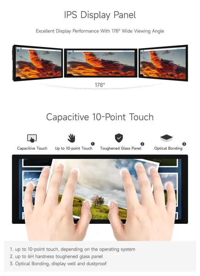 Alt view image 5 of 7 - 9.3inch Capacitive Touch Display, 1600×600 Resolution, 5/4B/3B/Zero/Zero W/Zero 2W/Pico/Pico W/Pico WH, Support Jetson Nano/Jetson Orin Nano, Supports Windows 11/10/8.1/8/7