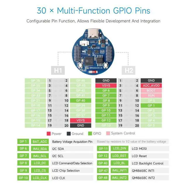 Alt view image 6 of 7 - ESP32-S3 Development Board, 32-Bit LX7 Dual-Core Processor, Integrates GC9A01 Display Driver Chip, with 1.28inch IPS Round LCD, 240×240 Resolution, Supports WiFi/Bluetooth