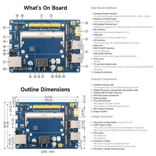 Alt view image 7 of 7 - Compute Module IO Board with PoE Feature Composite Breakout Board for Developing with CM3 / CM3L / CM3+ / CM3+L