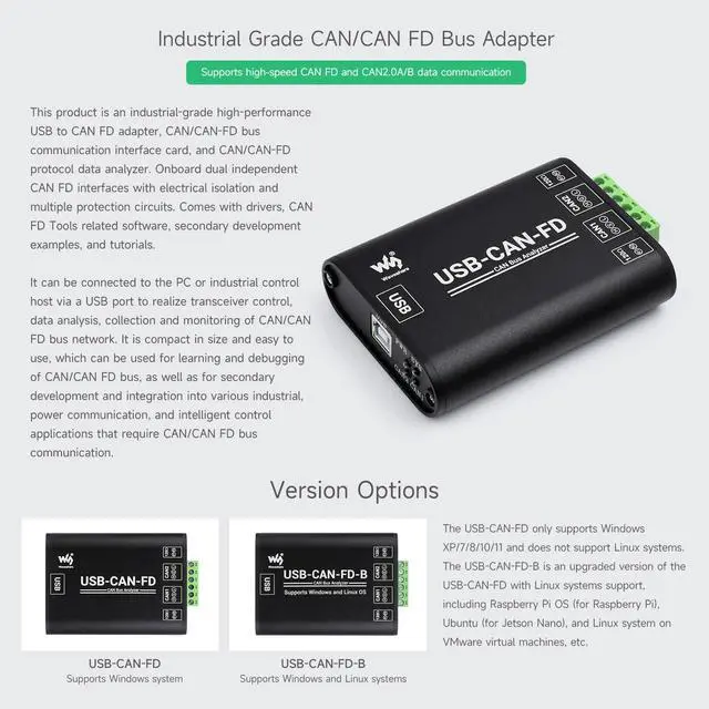 Alt view image 3 of 7 - Industrial Grade CAN/CAN FD Bus Data Analyzer, USB to CAN FD Adapter, CAN/CAN FD Bus Communication Interface Card, CAN/CAN FD Protocol Data Analyzer, Support Windows and Linux