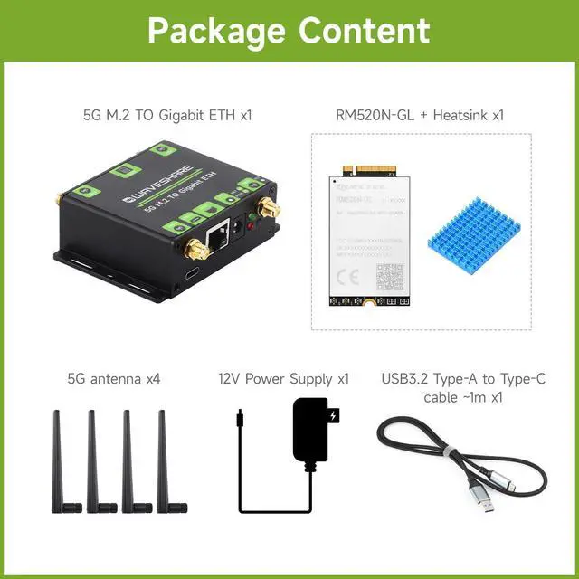 Alt view image 2 of 7 - RM520N-GL 5G M.2 to Gigabit Ethernet Converter, 5G M.2 to USB3.1, Aluminum Alloy Case, Wall-Mount Support, Quad Antennas, Onboard M.2 Key B Interface, USB3.1 Port