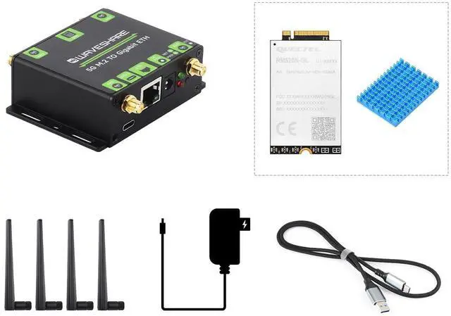 Main image of RM520N-GL 5G M.2 to Gigabit Ethernet Converter, 5G M.2 to USB3.1, Aluminum Alloy Case, Wall-Mount Support, Quad Antennas, Onboard M.2 Key B Interface, USB3.1 Port