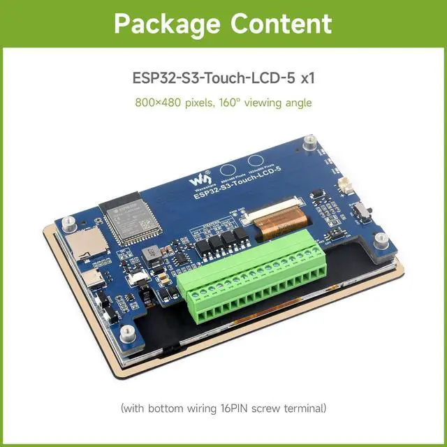 Alt view image 2 of 7 - ESP32-S3 5inch Capacitive Touch Display Development Board, 5-Point Touch, 32-Bit LX7 Dual-Core Processor, Support Wi-fi & BLE, with Onboard Antenna, 800×480 Display Resolution