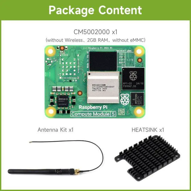 Alt view image 2 of 2 - CM5 Pi Compute Module 5Comes with an Official CM5002000 (Without Wireless, 2GB RAM, 0GB (Lite) eMMC Flash), an Antenna Kit and a HEATSINK (3 Items)
