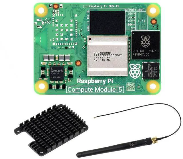 Main image of CM5 Pi Compute Module 5Comes with an Official CM5002000 (Without Wireless, 2GB RAM, 0GB (Lite) eMMC Flash), an Antenna Kit and a HEATSINK (3 Items)