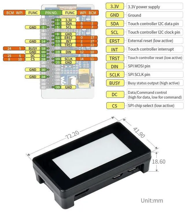 Alt view image 6 of 7 - 2.13inch Touch E-Paper E-Ink Display HAT Compatible with Zero/Zero W 250×122 Pixels with ABS Protection Case Supports Partial Refresh