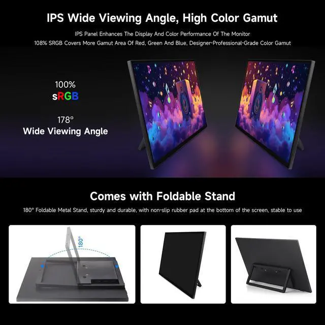 Alt view image 7 of 7 - Luckfox 18.5inch Touch Monitor with Stand, Compatible with /Jetson Nano and PC, 1920 × 1080, 120Hz Refresh Rate, Mini HDMI/Type-C Display Ports, IPS Screen, 10-Point Touch