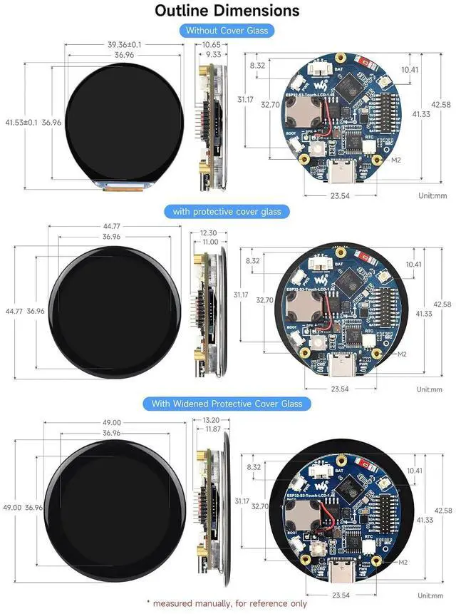 Alt view image 7 of 7 - ESP32-S3 1.46inch Round Display Development Board, 412×412, Supports Wi-Fi & BLT, Accelerometer and Gyroscope Sensor, Onboard Speaker and Microphone, Without Protective Cover Glass