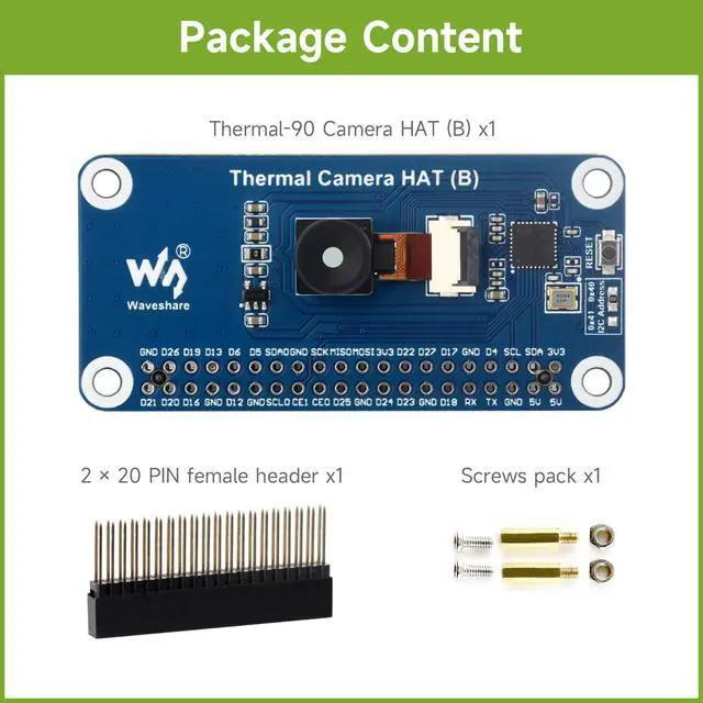 Alt view image 2 of 5 - Long-Wave IR Thermal Imaging Camera HAT (B), Compatible with 5/4B/3B/Zero/Zero W/Zero 2W/Pico/Pico W/Pico WH, 90° FOV IR Camera, 80×62 Pixels, Standard 40PIN GPIO Header