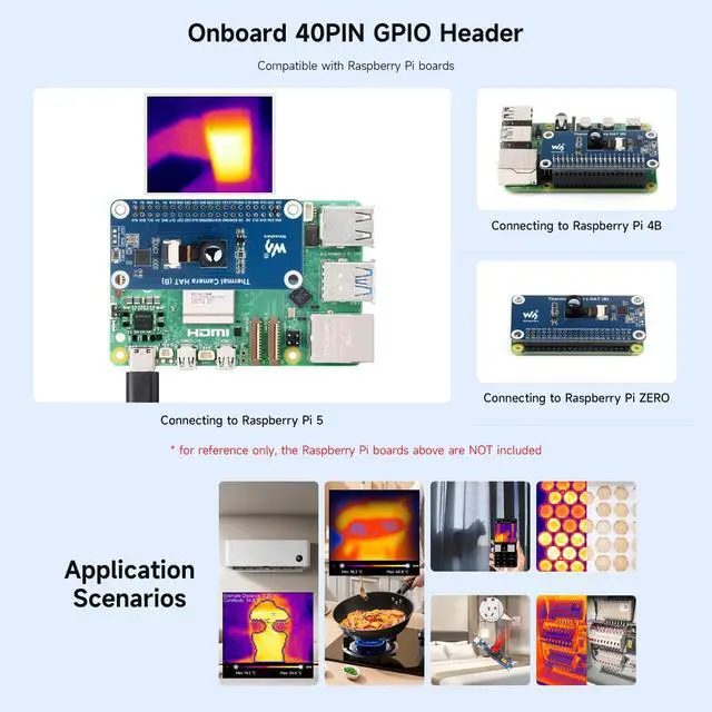 Alt view image 5 of 5 - Long-Wave IR Thermal Imaging Camera HAT (B), Compatible with 5/4B/3B/Zero/Zero W/Zero 2W/Pico/Pico W/Pico WH, 90° FOV IR Camera, 80×62 Pixels, Standard 40PIN GPIO Header
