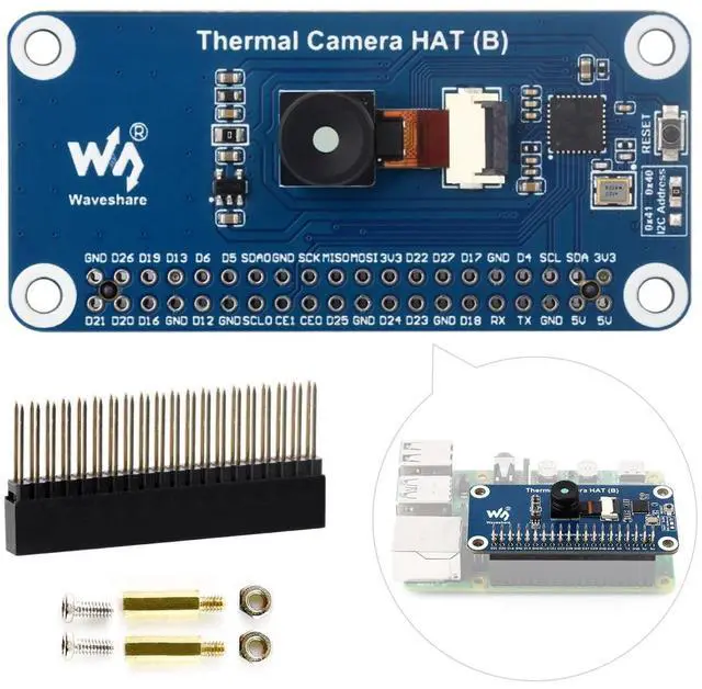 Main image of Long-Wave IR Thermal Imaging Camera HAT (B), Compatible with 5/4B/3B/Zero/Zero W/Zero 2W/Pico/Pico W/Pico WH, 90° FOV IR Camera, 80×62 Pixels, Standard 40PIN GPIO Header