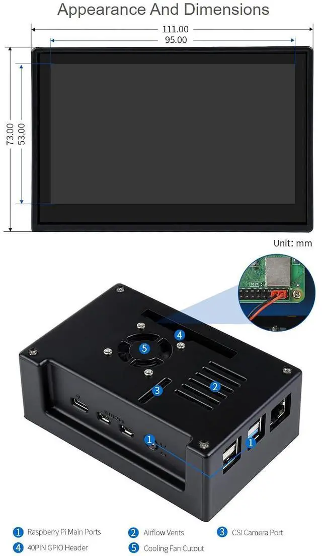 Alt view image 7 of 7 - 4.3inch Capacitive Touch Display Compatible with 4B Comes with Protection Case 800×480 Resolution IPS Wide Angle MIPI DSI Interface