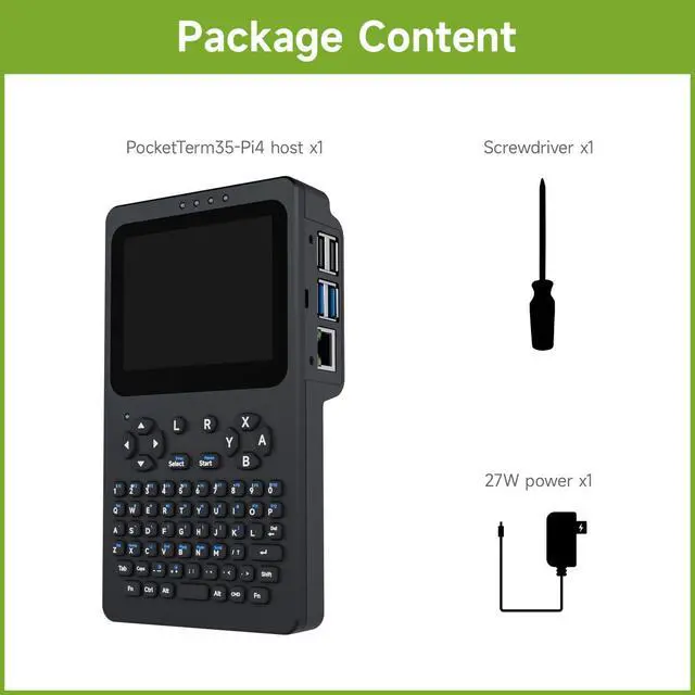 Alt view image 2 of 7 - Portable Handheld Linux Terminal with 3.5inch Touch Display, 640 × 480, Optical Bonding, Compatible with Pi 4B/5 Portable Development and Debugging Devices, PocketTerm35-Pi4 Host