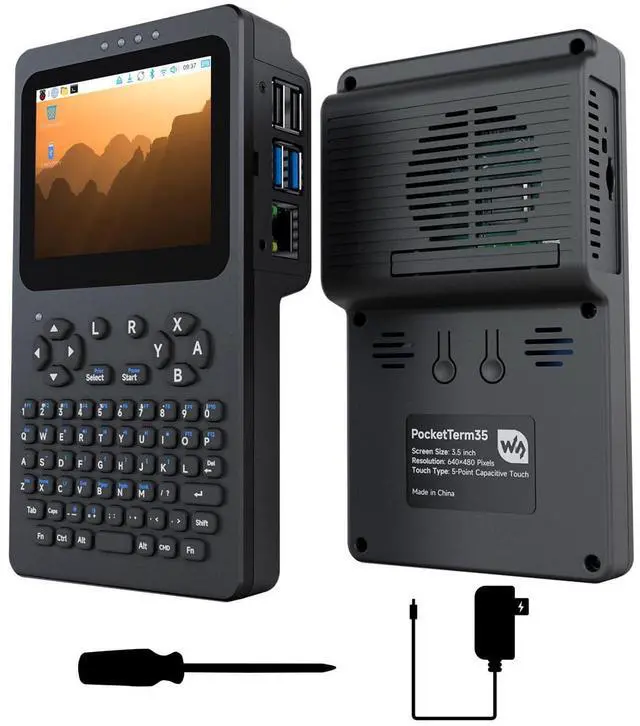 Main image of Portable Handheld Linux Terminal with 3.5inch Touch Display, 640 × 480, Optical Bonding, Compatible with Pi 4B/5 Portable Development and Debugging Devices, PocketTerm35-Pi4 Host