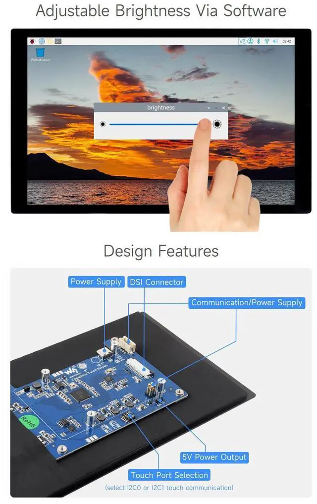 Alt view image 6 of 7 - 8inch Capacitive Touch Display Compatible with 5/4B/3B+/3A+ and CM3/3+/4 1280×800 Resolution IPS DSI Interface