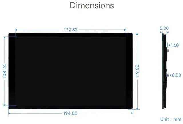 Alt view image 7 of 7 - 8inch Capacitive Touch Display Compatible with 5/4B/3B+/3A+ and CM3/3+/4 1280×800 Resolution IPS DSI Interface